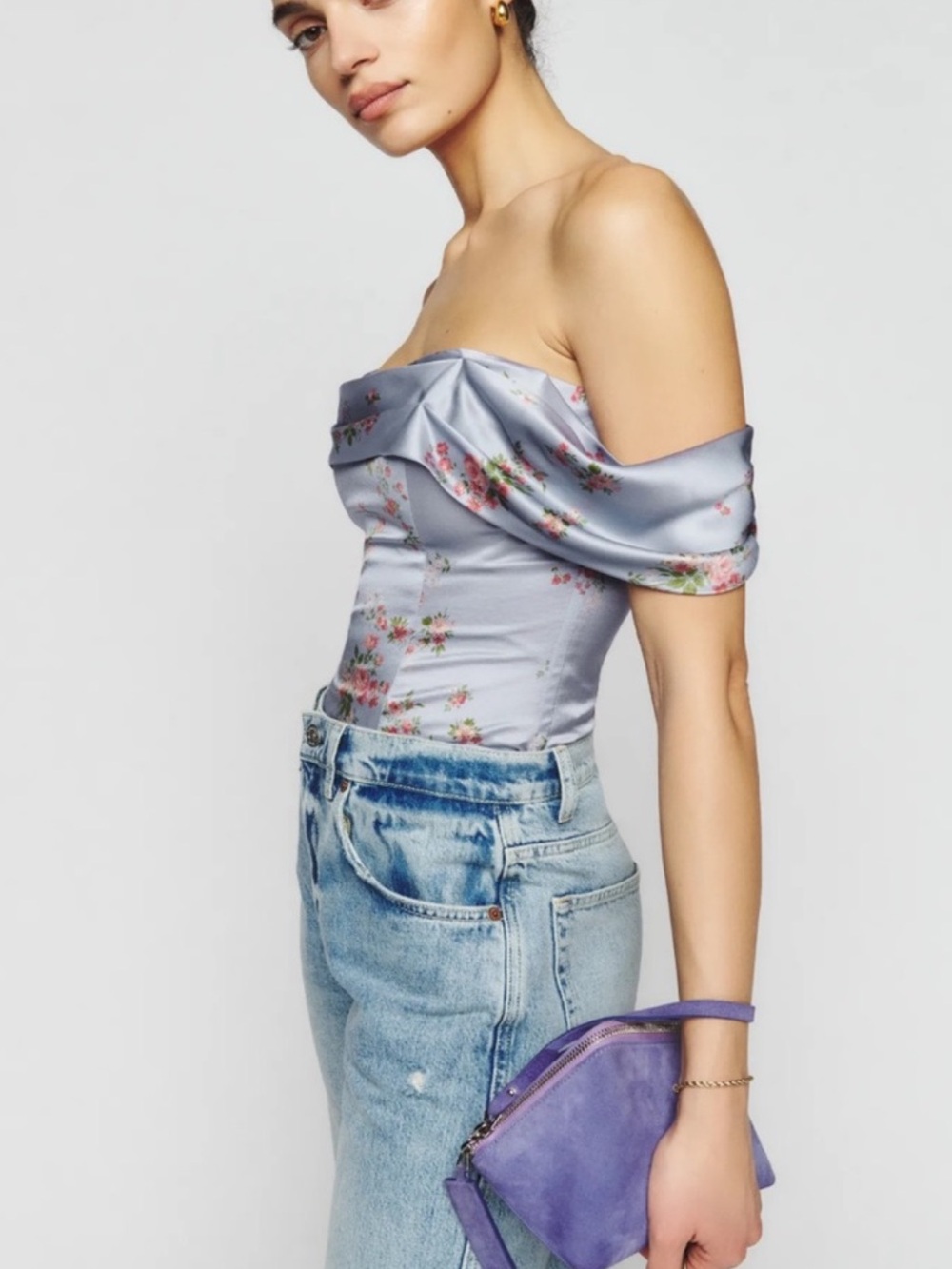 100% Silk Reformation Floral Off the Shoulder Princess Cut Top
Size 0